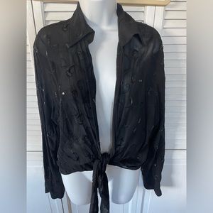 Chicos Design Open Tie Front Black Top Size 2
